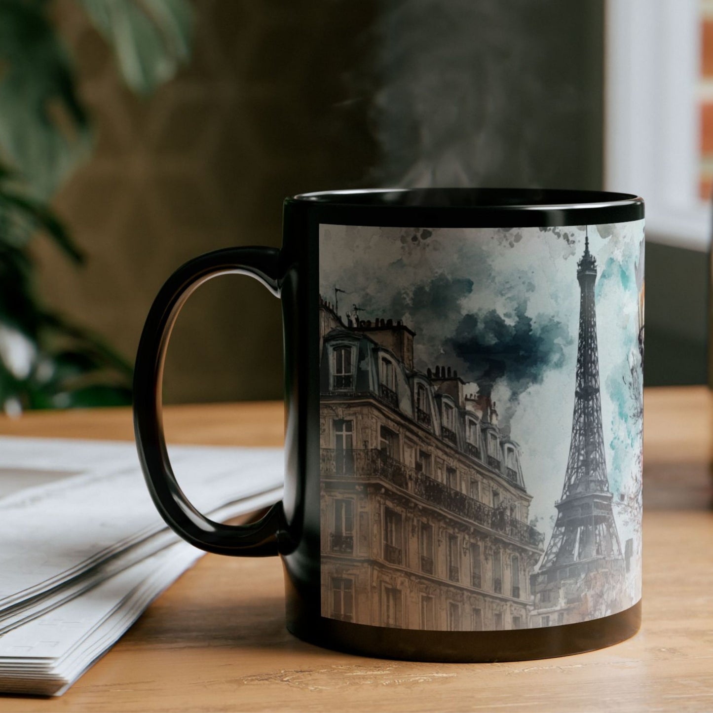 Paris Travel Mug, Custom Black Mug, Custom Design Black Mug, Custom Text Photo Black Mug 11oz or 15oz