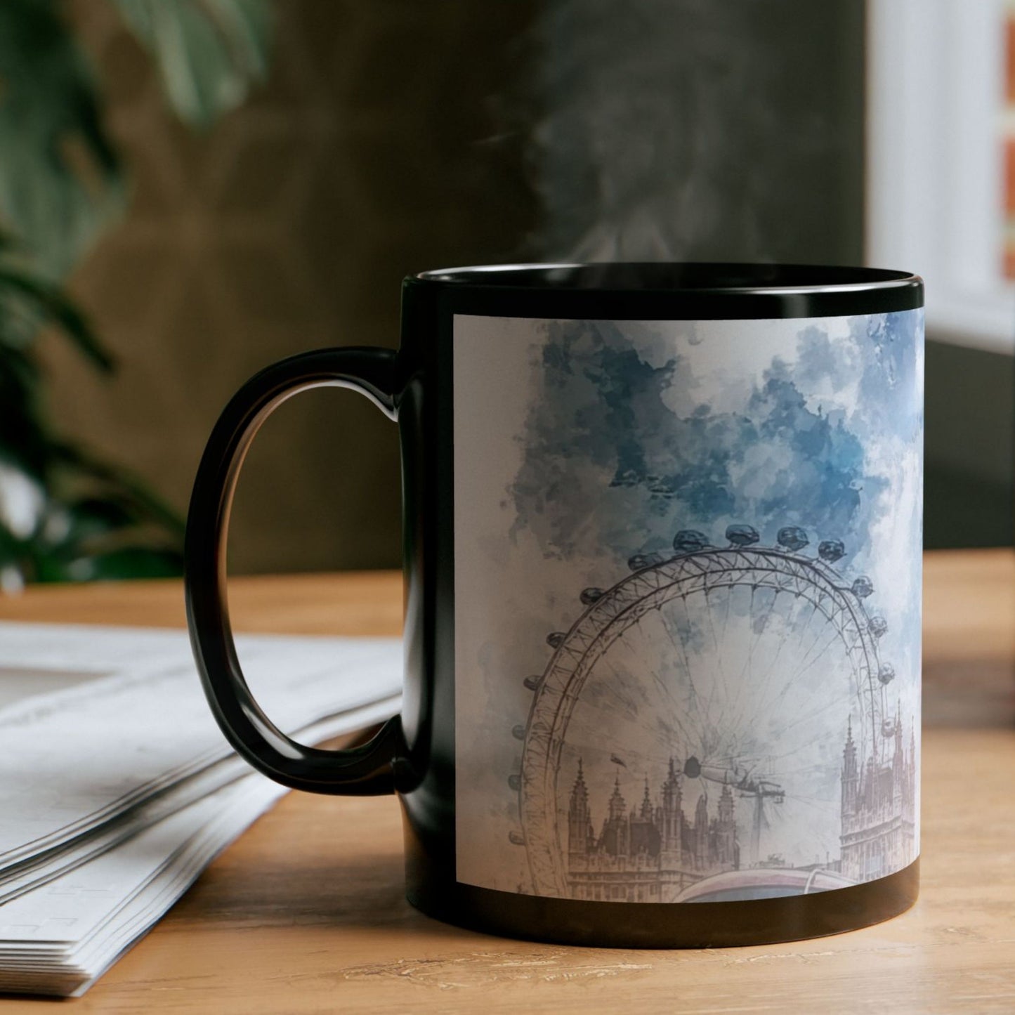 London Travel Mug, Custom Black Mug, Custom Design Black Mug, Custom Text Photo Black Mug 11oz or 15oz