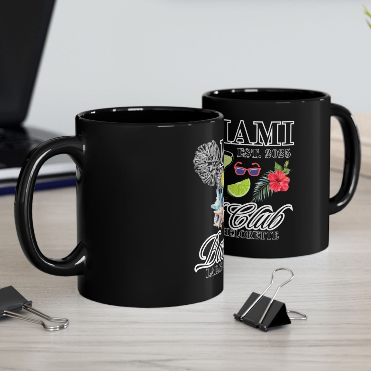 Miami Bachelorette, Custom Black Mug, Custom Design Black Mug, Custom Text Photo Black Mug 11oz or 15oz