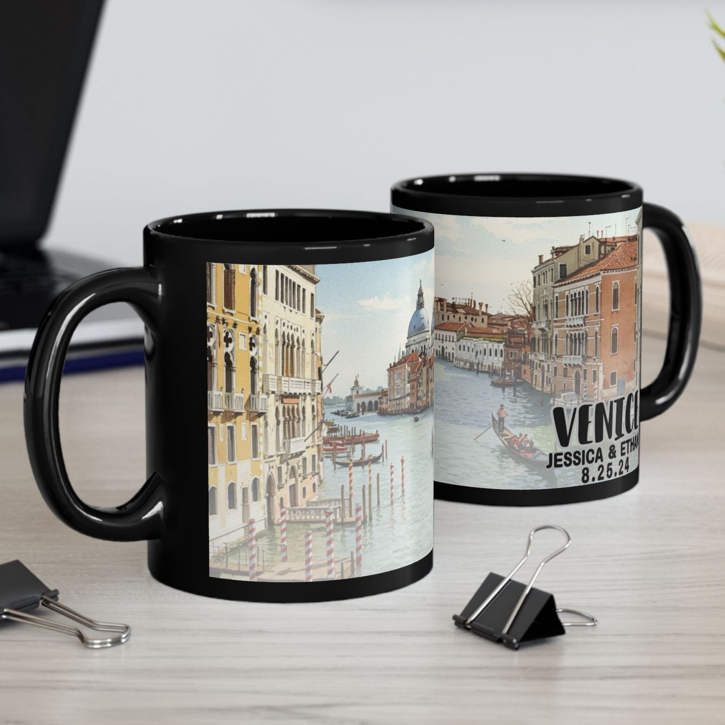 Venice Travel Mug, Custom Black Mug, Custom Design Black Mug, Custom Text Photo Black Mug 11oz or 15oz