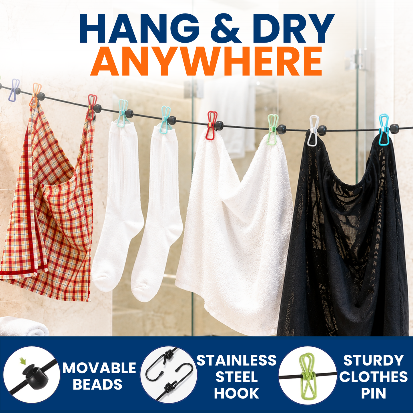 Travel Laundry Kit – Hand and Machine Wash Laundry Detergent Sheets, Clothesline with Clips, Sink Stopper & Storage Bags | Journey Breeze