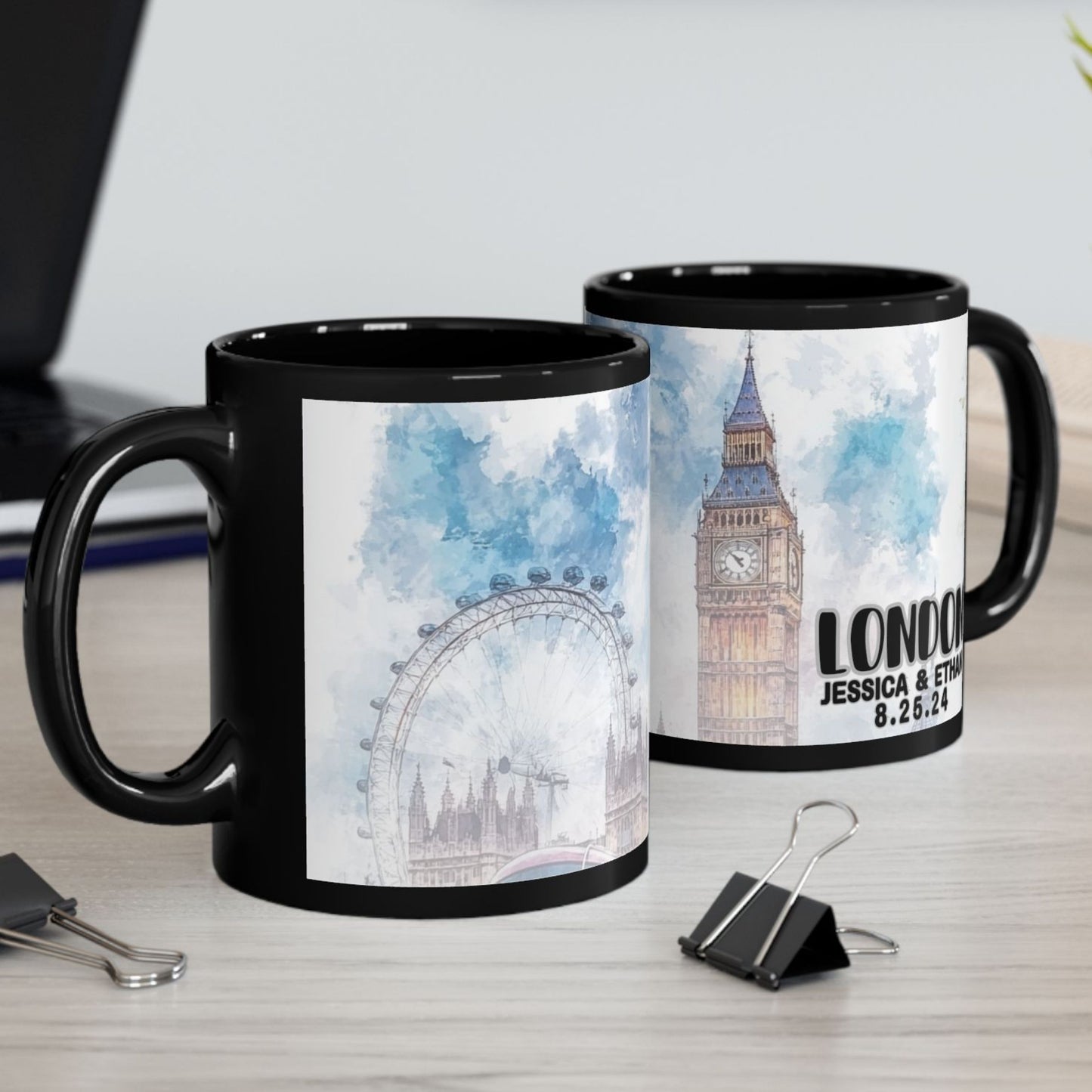 London Travel Mug, Custom Black Mug, Custom Design Black Mug, Custom Text Photo Black Mug 11oz or 15oz