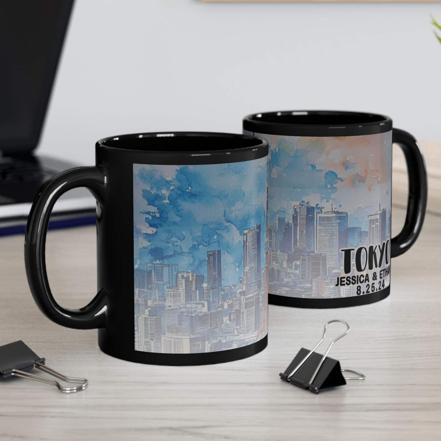 Tokyo Travel Mug, Custom Black Mug, Custom Design Black Mug, Custom Text Photo Black Mug 11oz or 15oz