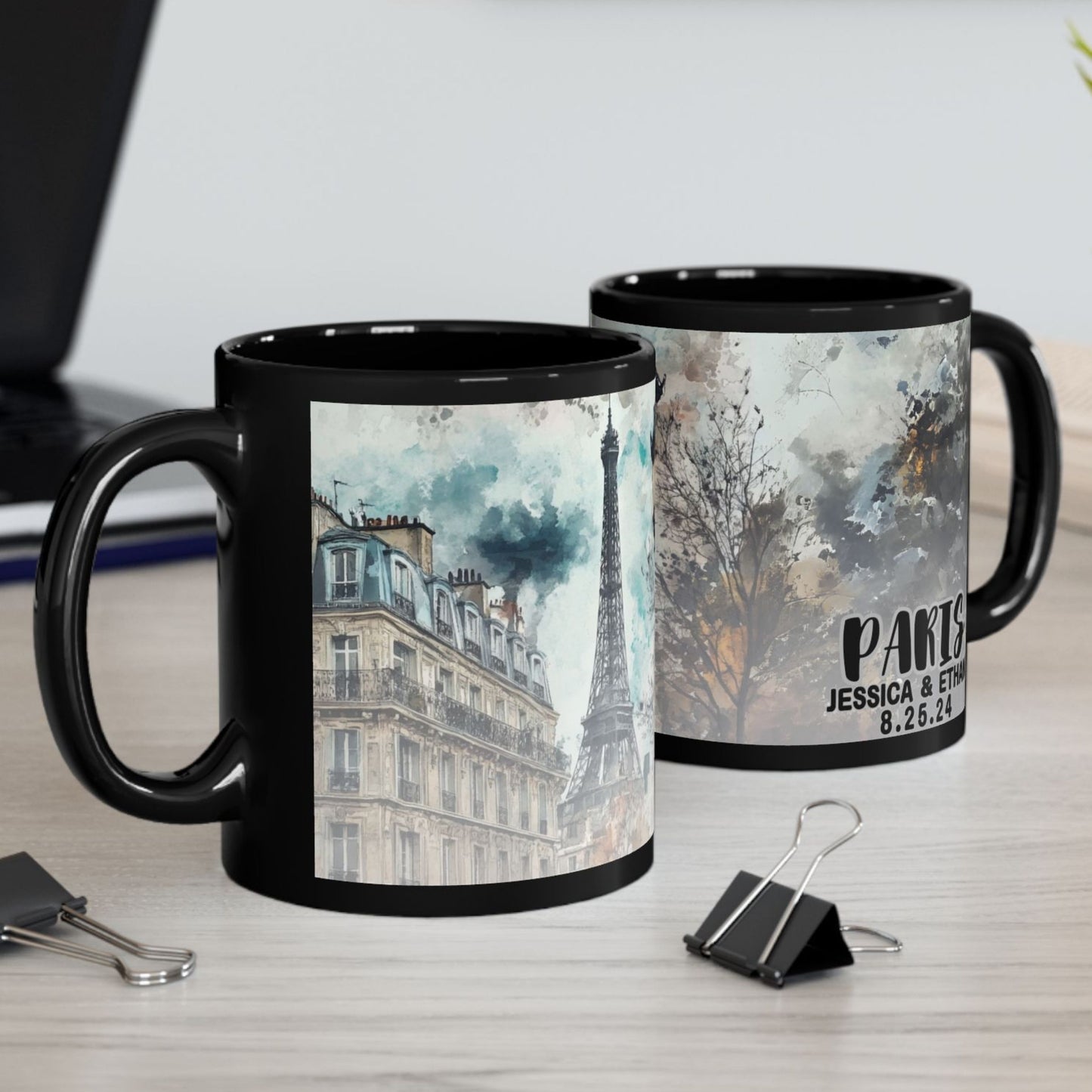 Paris Travel Mug, Custom Black Mug, Custom Design Black Mug, Custom Text Photo Black Mug 11oz or 15oz