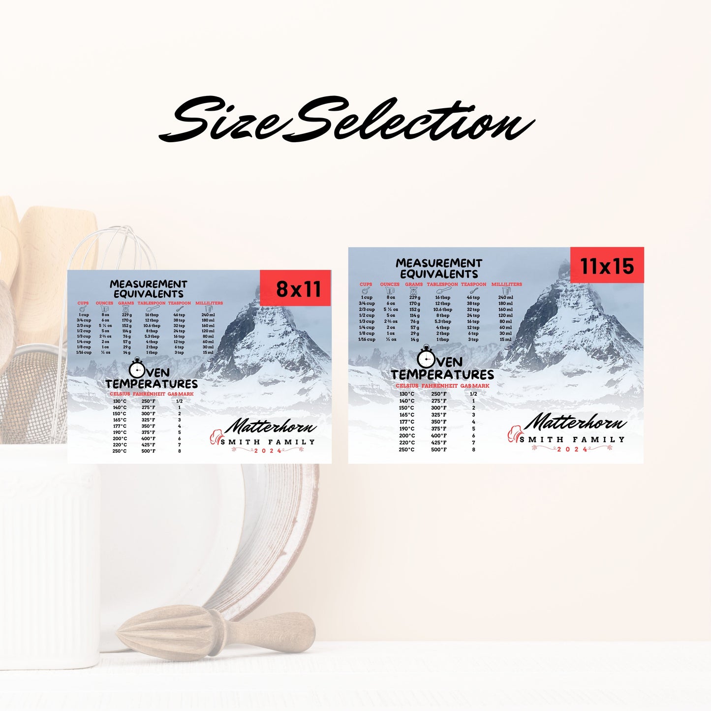 Personalized Tempered Glass Cutting Board,  2 Sizes, Matterhorn Zermatt Switzerland w/Measurement Conversion, Housewarming Travel Gift