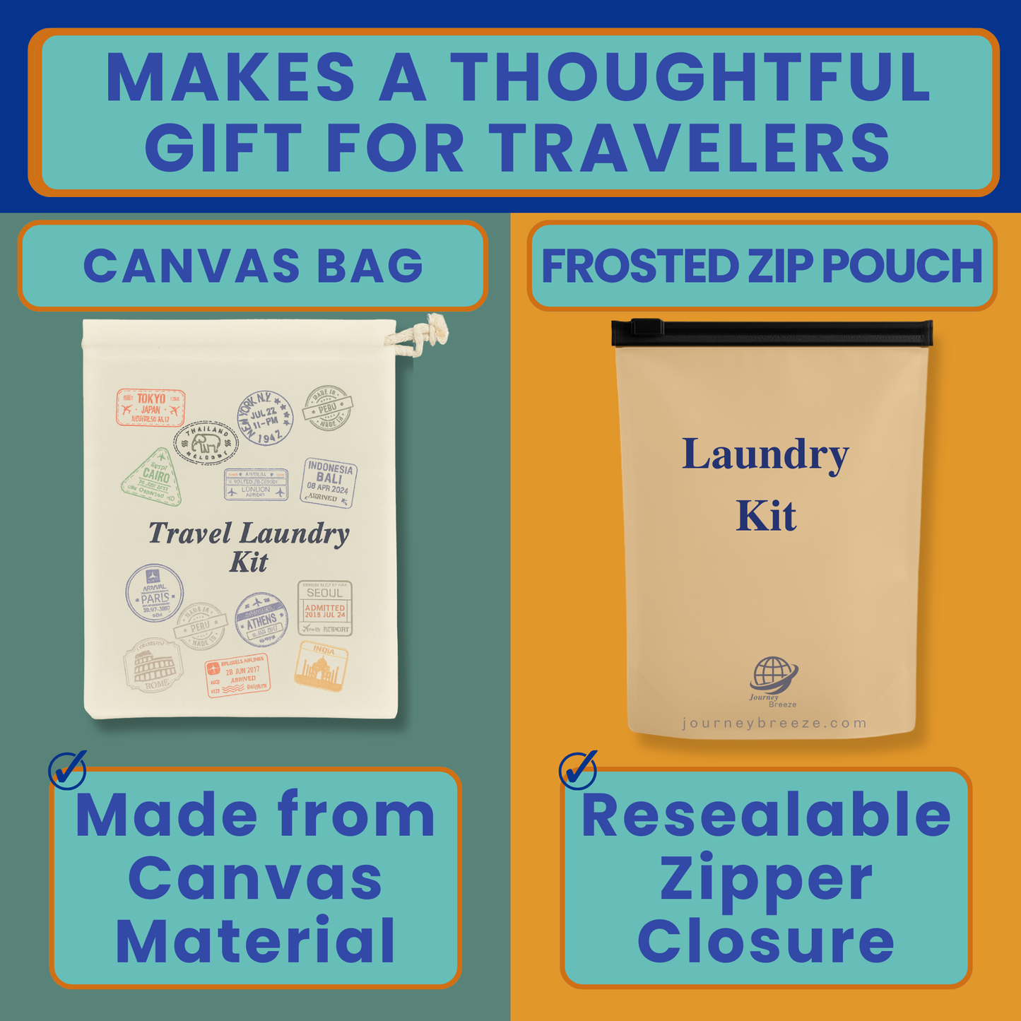 Travel Laundry Detergent Sheets Gift Set – Hand-Wash Detergent Sheets, Clothesline with Beads, Laundry & Storage Bags | Journey Breeze