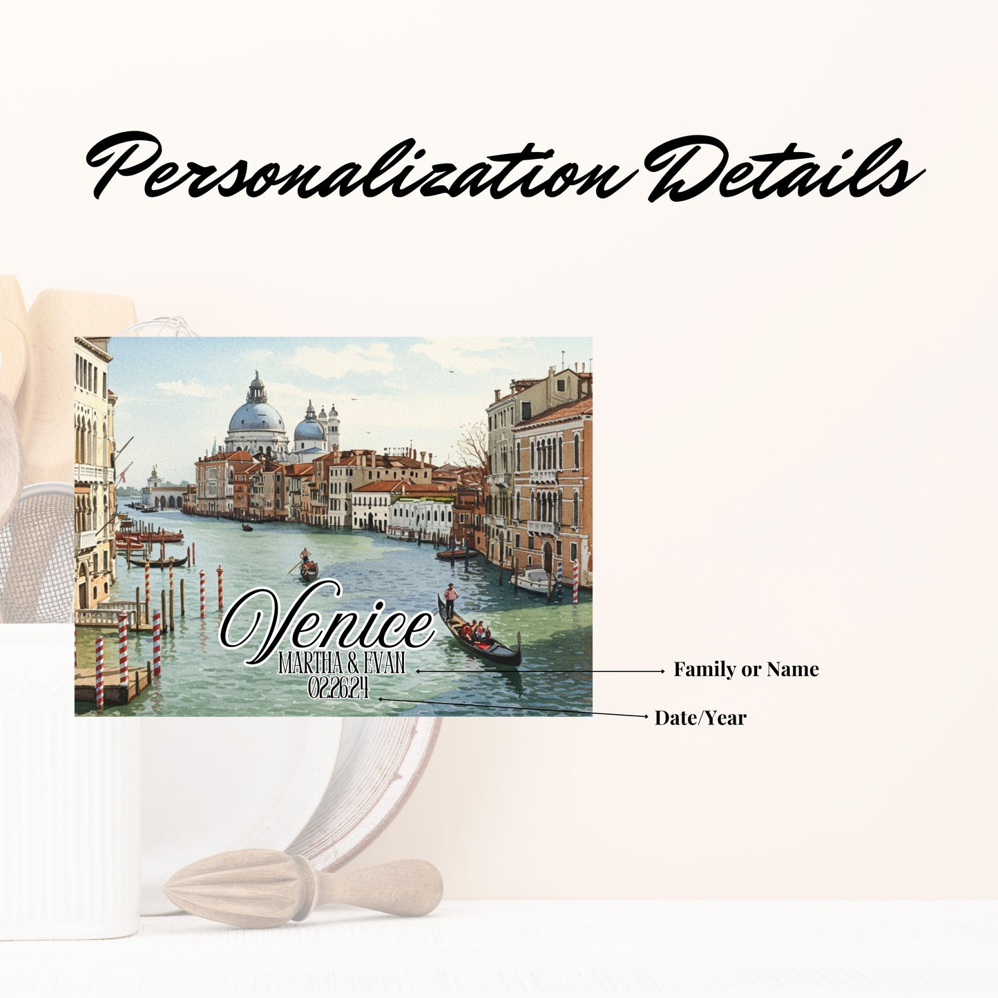 Personalized Venice Watercolor Cutting Board