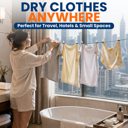 Portable Travel Laundry Kit – Wash Bag, 50 Laundry Detergent Sheets & Travel Clothesline