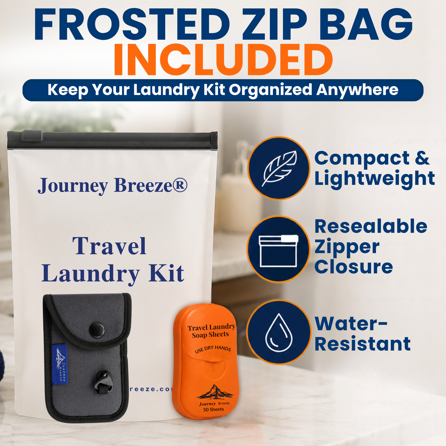Travel Laundry Kit – Hand Wash Detergent Sheets with Portable Clothesline & Zip Pouch | Journey Breeze