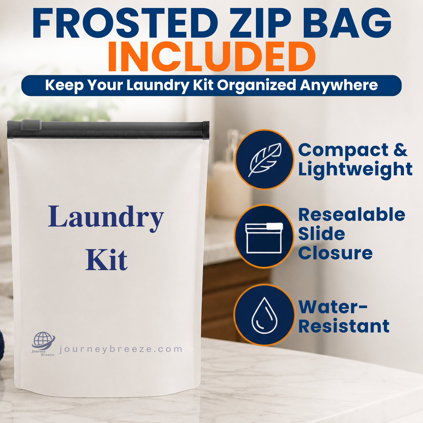Travel Laundry Kit – Hand and Machine Wash Laundry Detergent Sheets, Clothesline with Clips, Sink Stopper & Storage Bags | Journey Breeze
