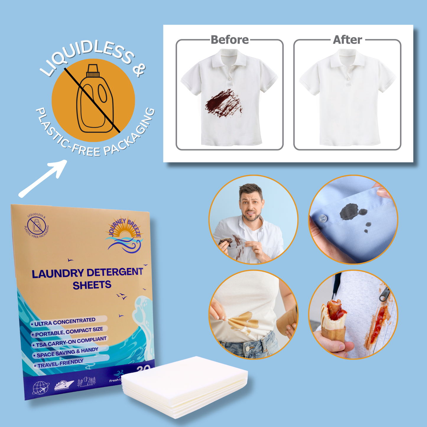 Travel Laundry Detergent Sheets Kit – Hand & Machine Wash, TSA-Friendly | Journey Breeze