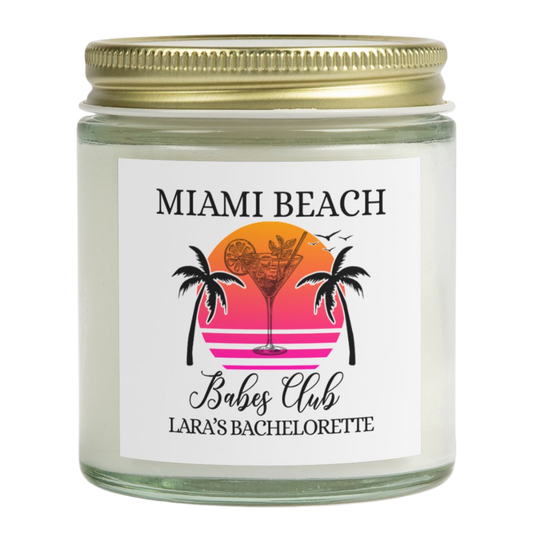 Personalized Miami Beach Bachelorette Candle, Bridesmaid Candle Gift, Beach Home Decor, Wedding Candle, Bachelorette Party Gift Bride