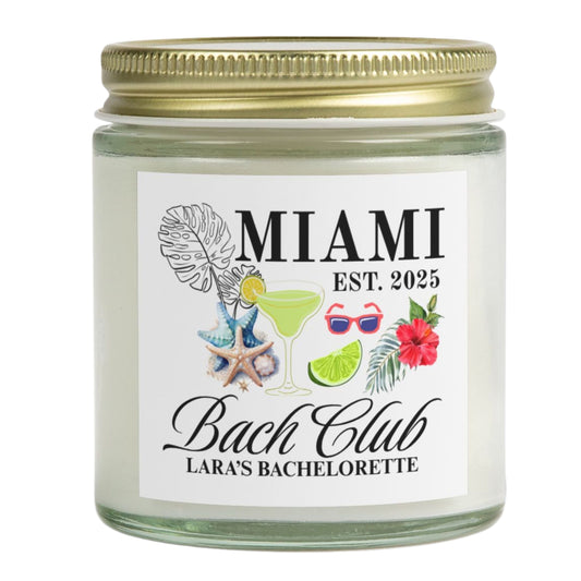 Miami Travel Candle Personalized, Coconut Apricot Wax Candle, Memories of Travel Collection, Traveler Gift Family Vacation Keepsake
