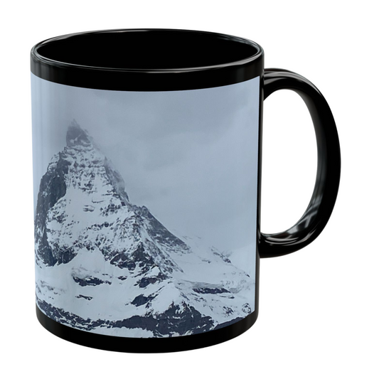 Matterhorn Winter Travel Mug, Custom Black Mug, Custom Design Black Mug, Custom Text Photo Black Mug 11oz or 15oz