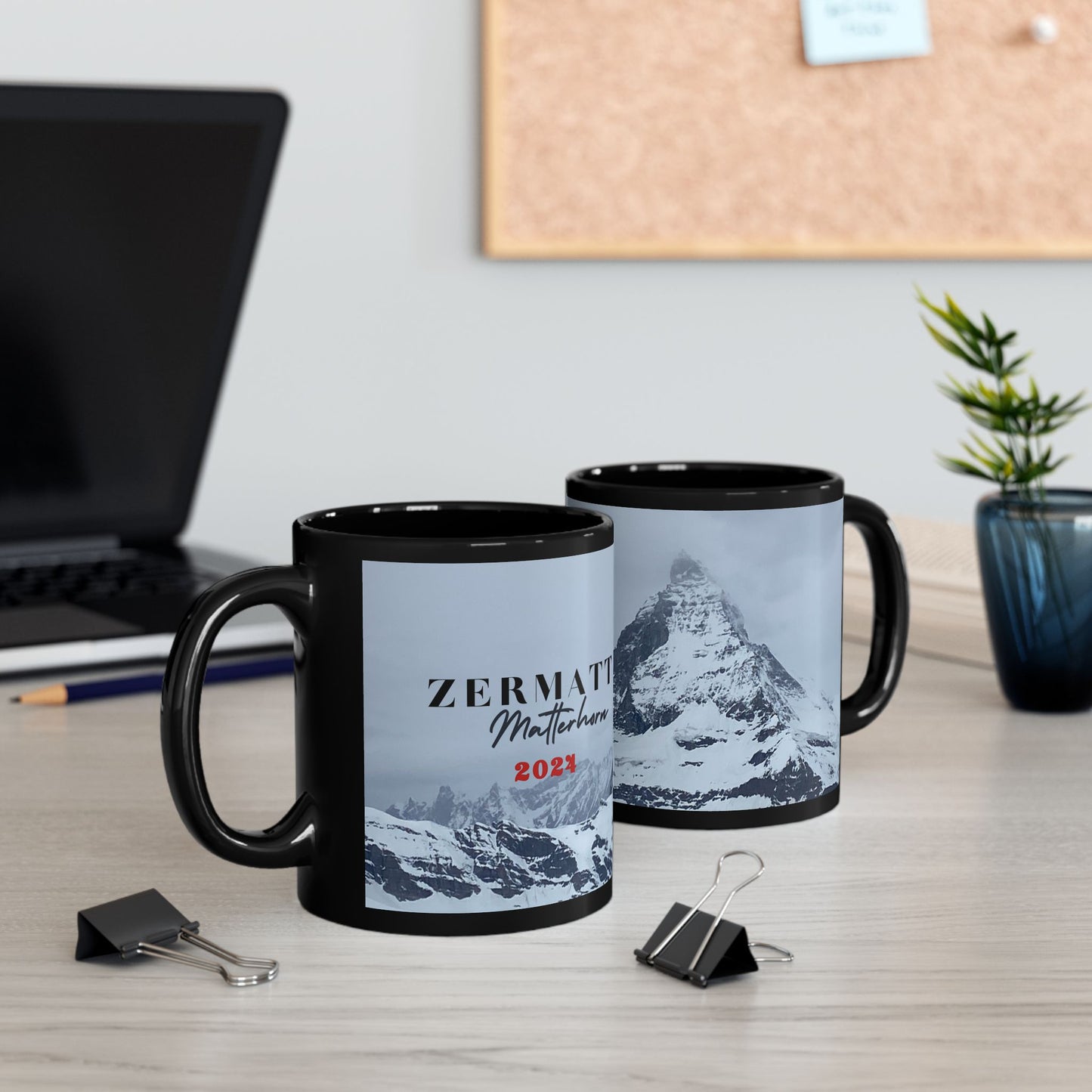 Matterhorn Winter Travel Mug, Custom Black Mug, Custom Design Black Mug, Custom Text Photo Black Mug 11oz or 15oz