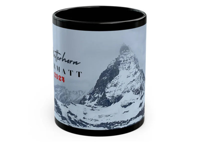 Matterhorn Winter Travel Mug, Custom Black Mug, Custom Design Black Mug, Custom Text Photo Black Mug 11oz or 15oz