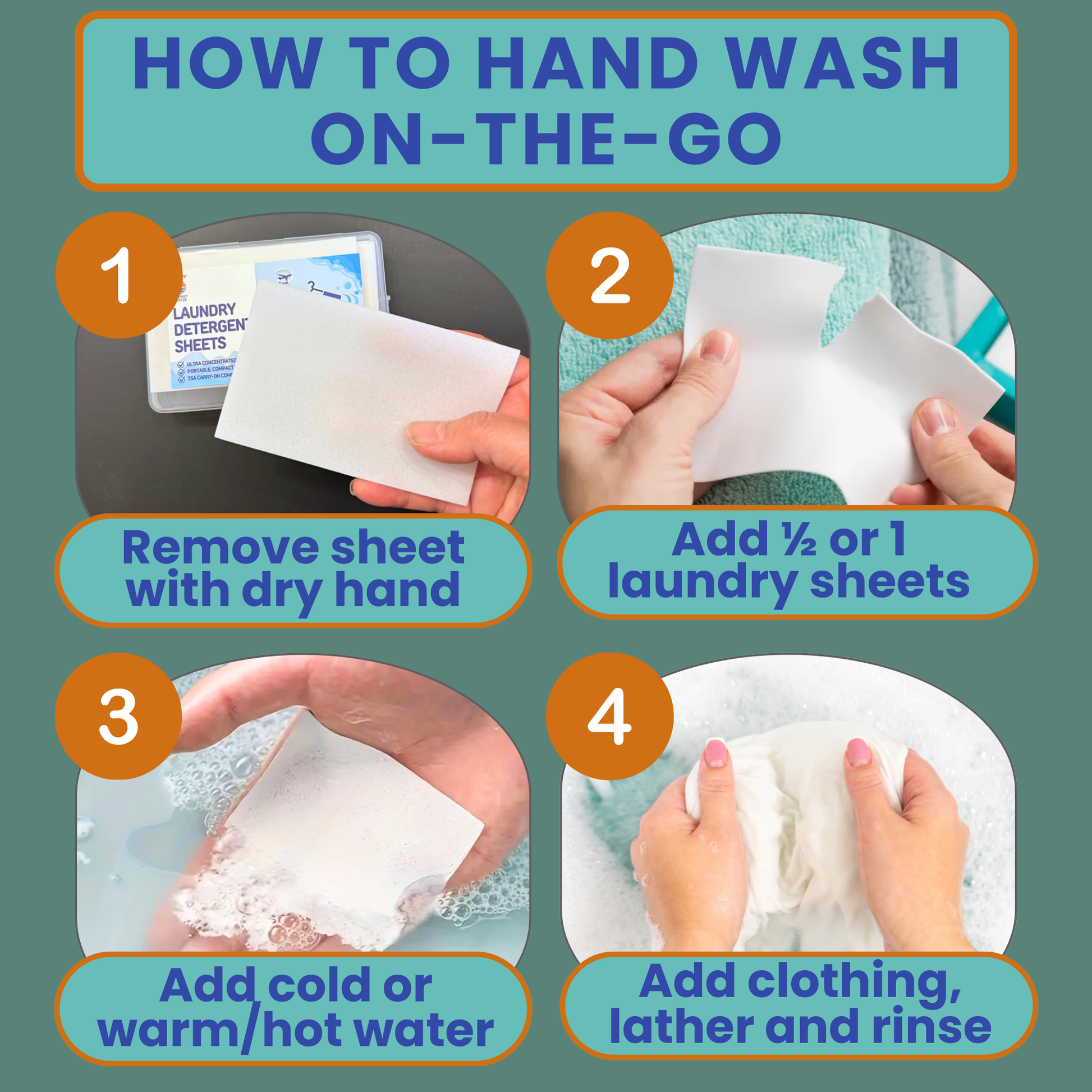 How to hand wash clothes on the go using Journey Breeze travel laundry detergent sheets