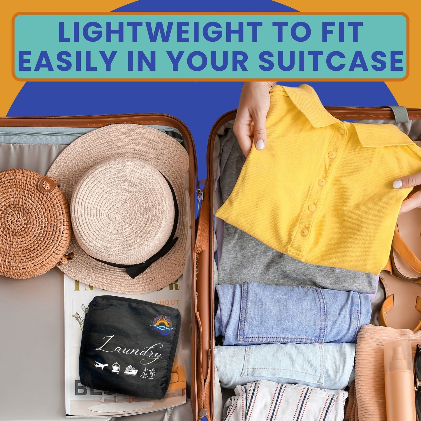 Packs Flat Lightweight travel laundry bag fits easily inside luggage and carry-ons.