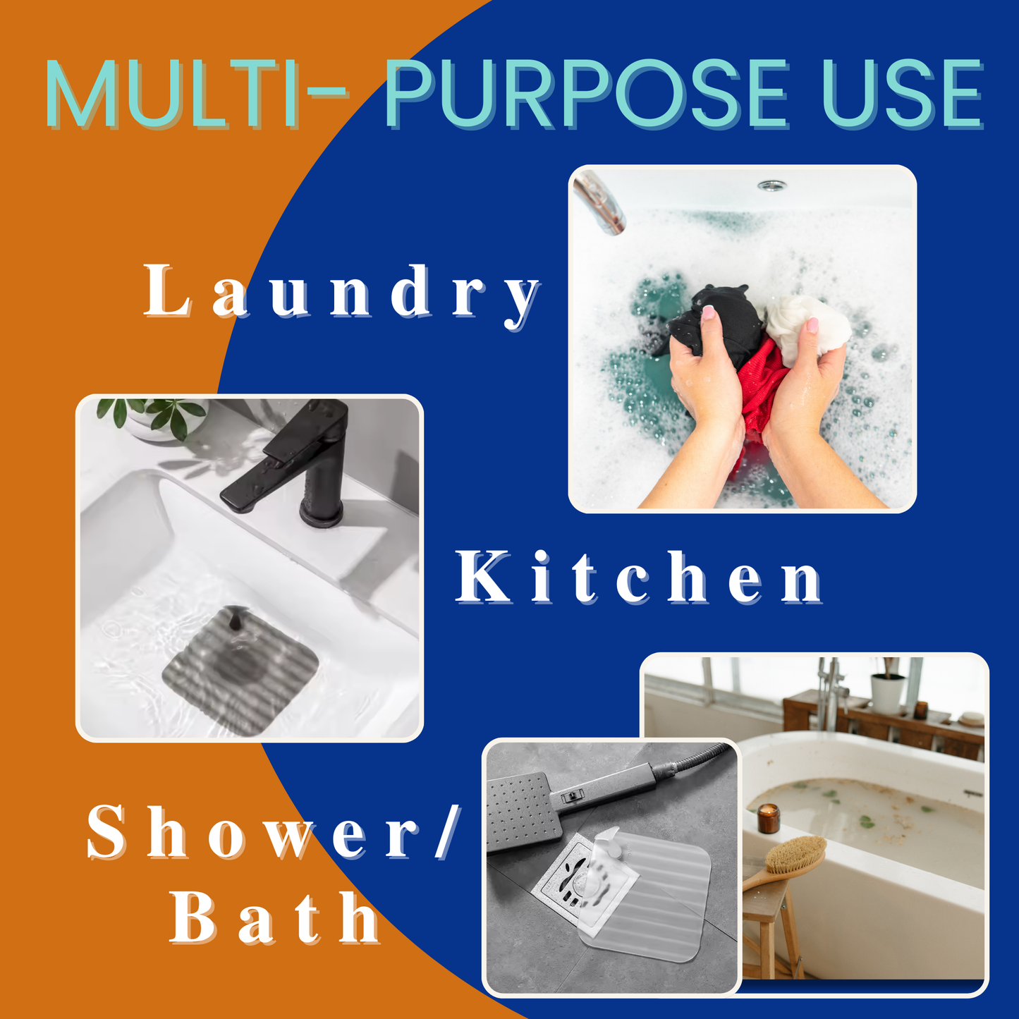 Multi-purpose sink stopper used for hand washing laundry, kitchen sink, and shower or bath