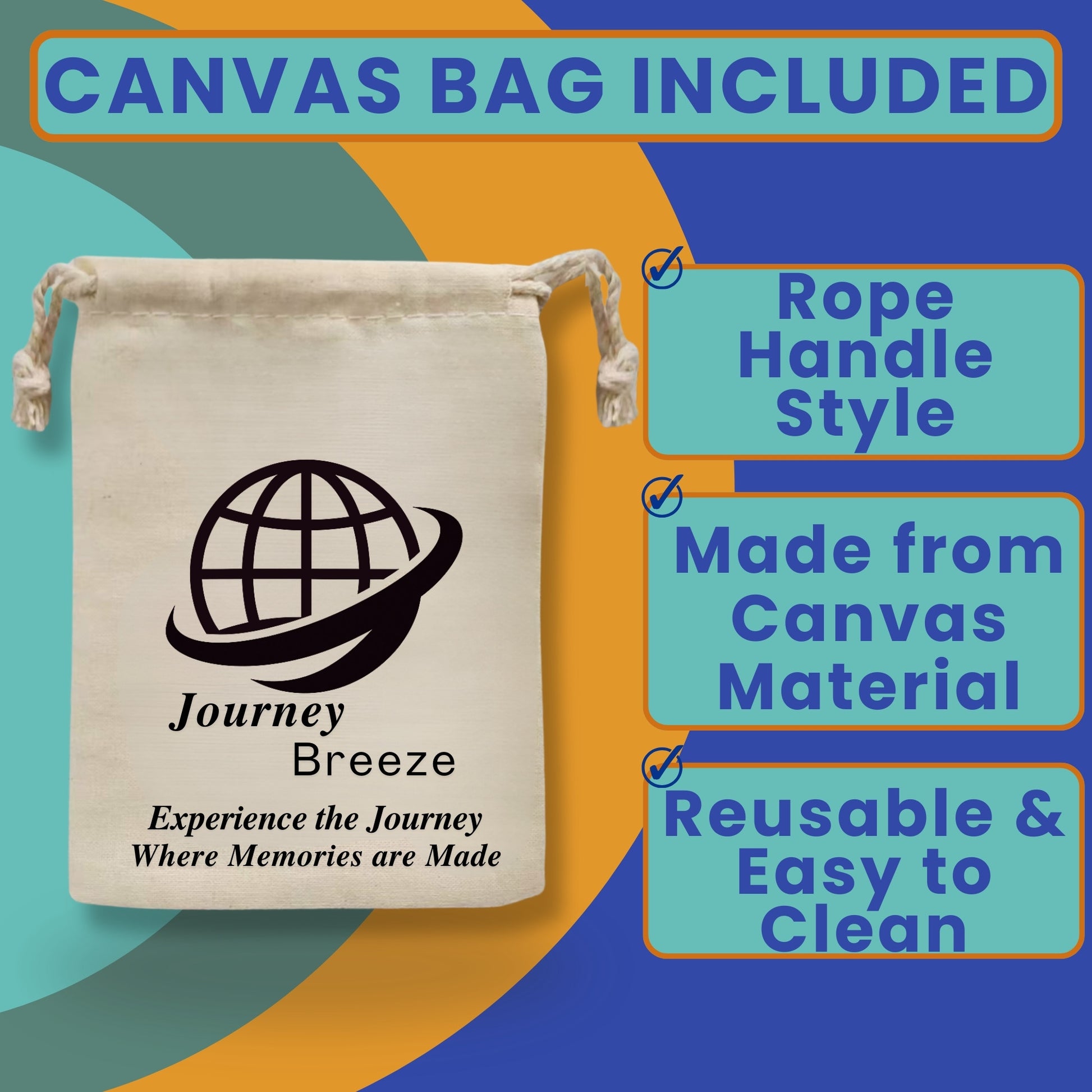 Reusable canvas storage bag included with Journey Breeze Pocket Travel Laundry Detergent Sheets for travel organization