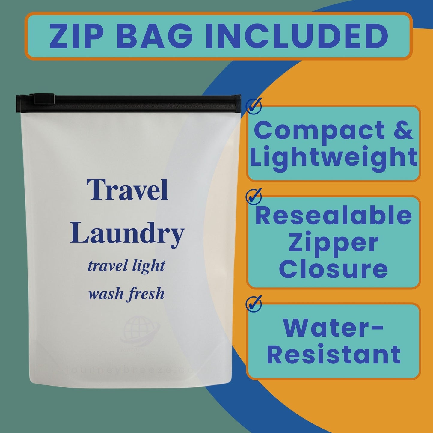 Resealable travel laundry zip bag, compact, lightweight, and water resistant