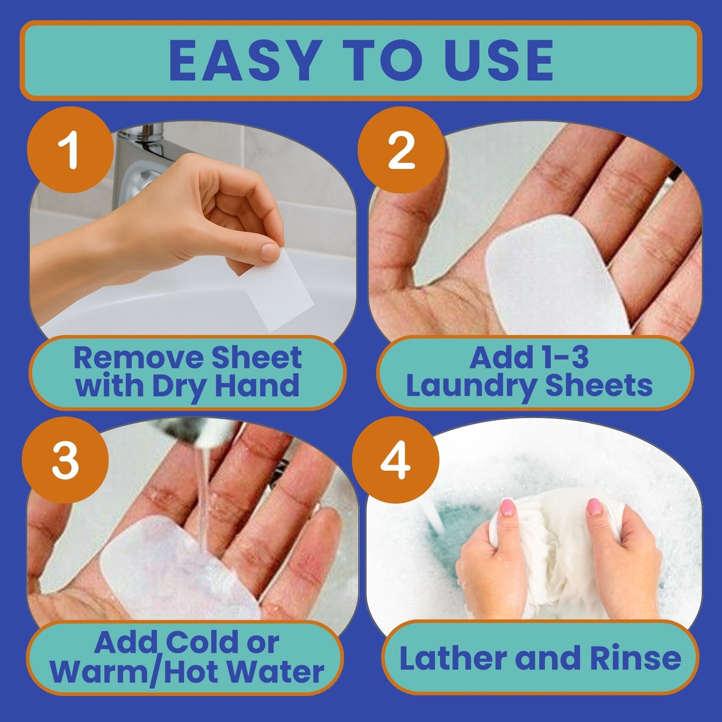 Step-by-step guide on how to use laundry sheets.