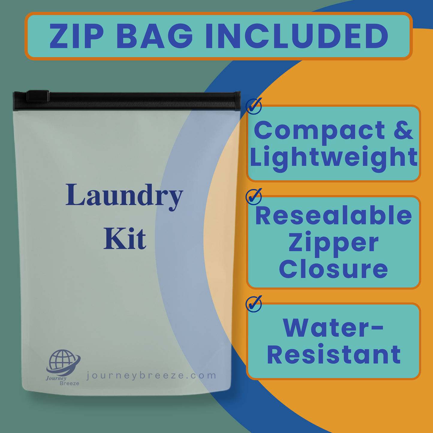 Reusable frosted zip bag included for storing travel laundry detergent sheets
