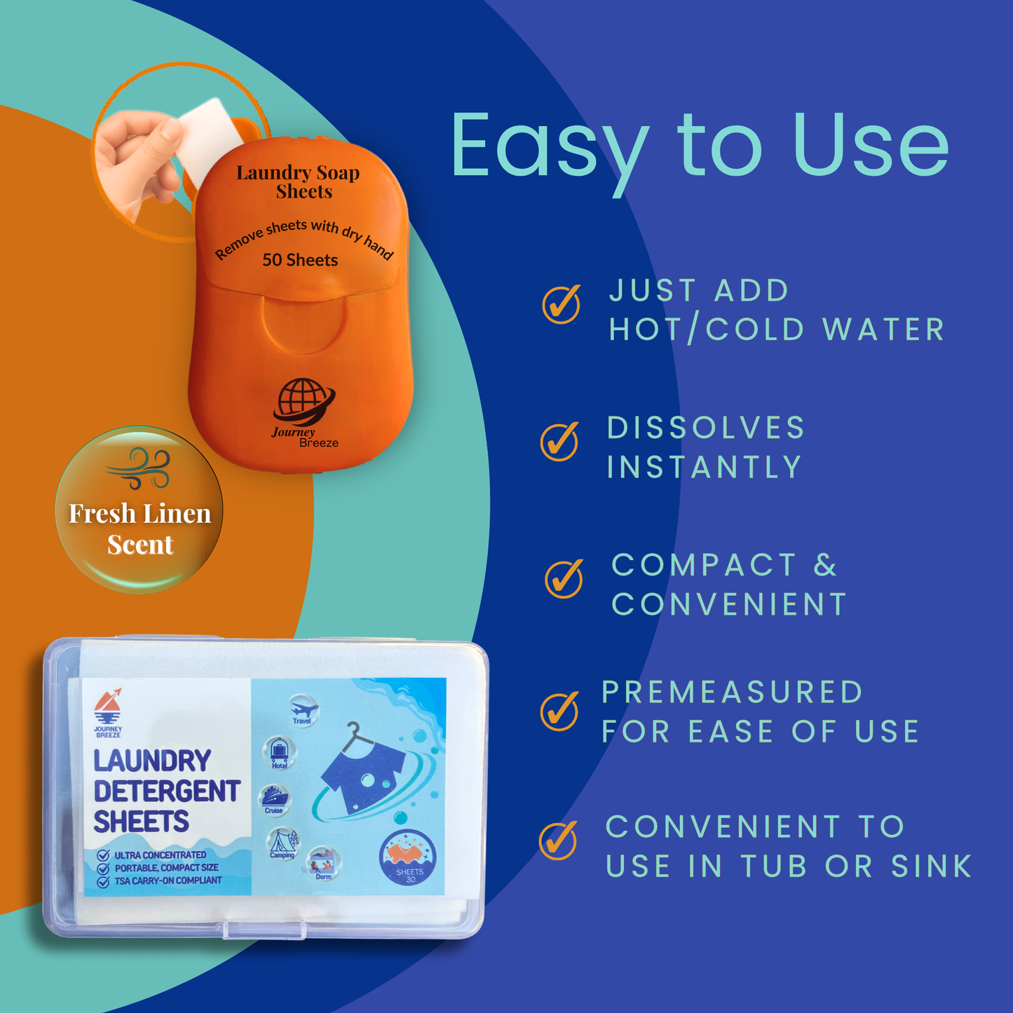 Travel laundry detergent sheets that dissolve instantly in hot or cold water.